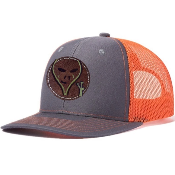 queer and here Other - Gray and Orange/green Trucker Hat with Alien Patch